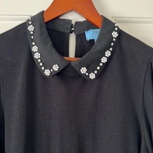 NWT- Black sweater dress with embellished collar